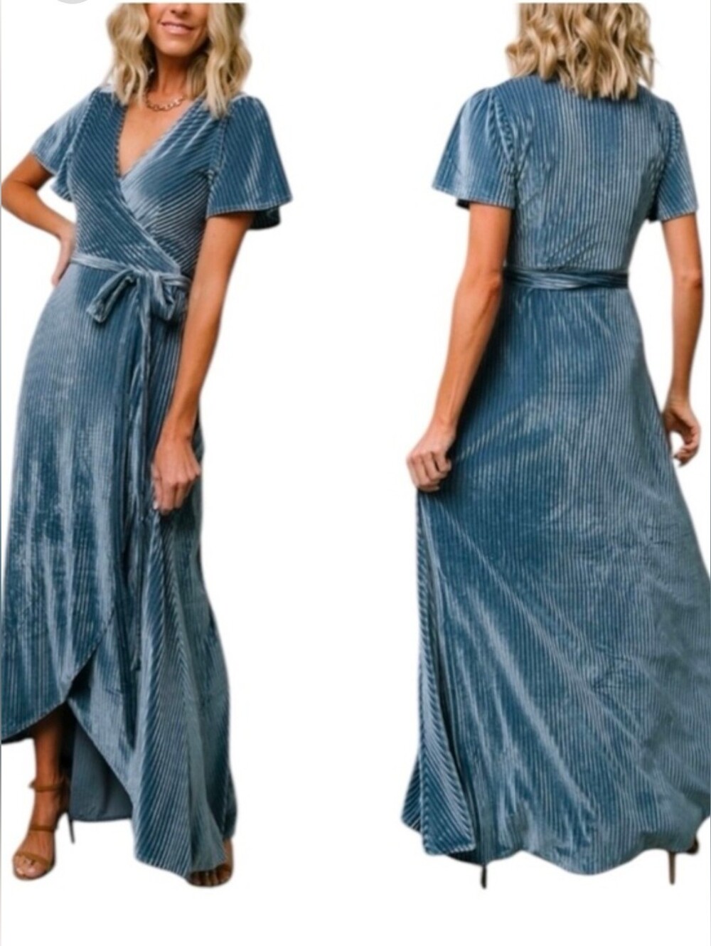 NWT Baltic Born Andi Ribbed Flutter Sleeve Wrap Maxi Dress